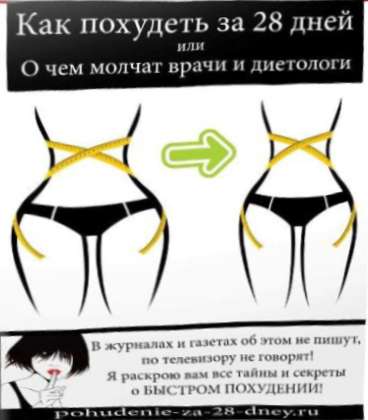 Обложка книги Как похудеть за 28 дней или О чём молчат врачи и диетологи